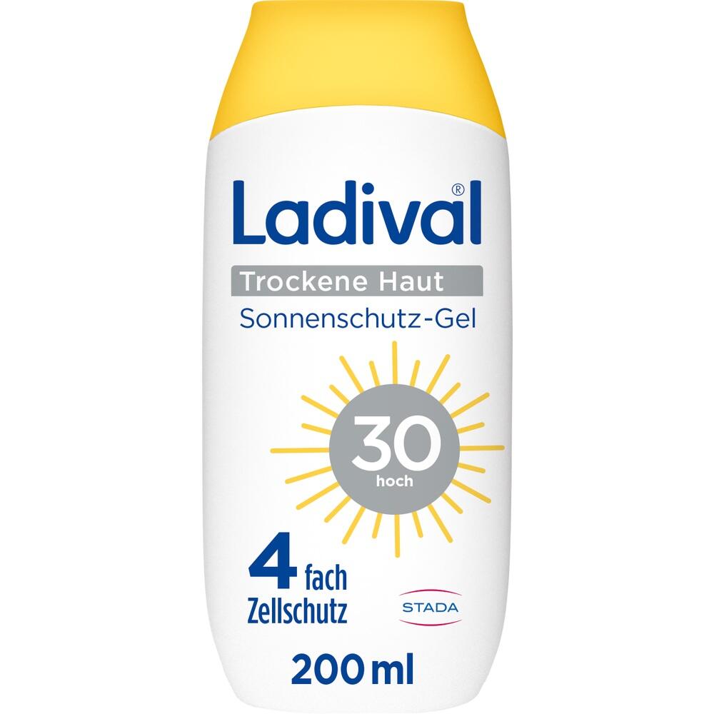 Gelbe Flasche Sonnencreme mit Lichtschutzfaktor 30 für trockene Haut, 200 ml.