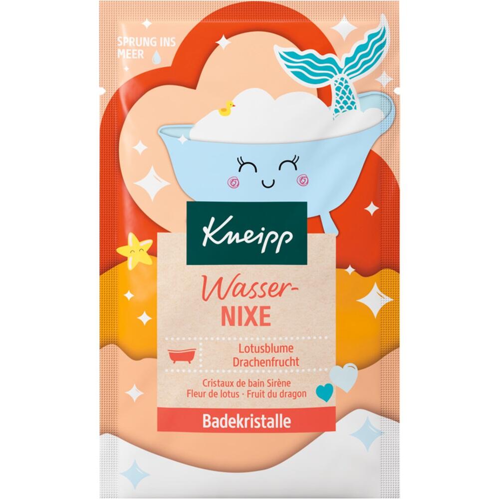 Bunte Verpackung von Kneipp Badezusatz mit einer Zeichnung einer Badewanne und einer Nixe.