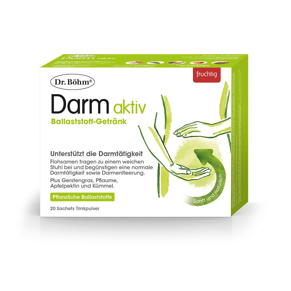 Eine Verpackung von Dr. Böhm Darm aktiv Ballaststoff-Getränk mit fruchtigem Geschmack.