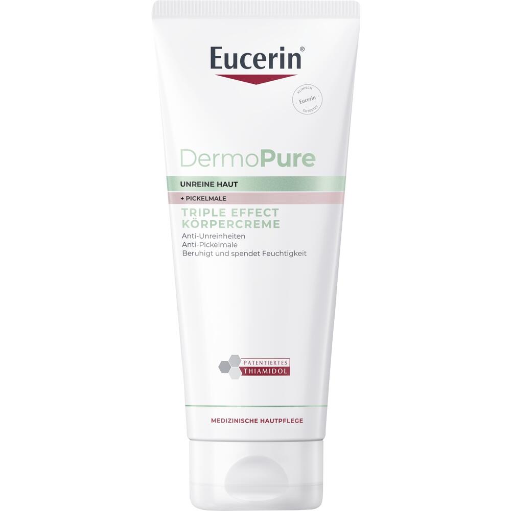 Weiße Tube mit Eucerin DermoPure Creme für unreine Haut.