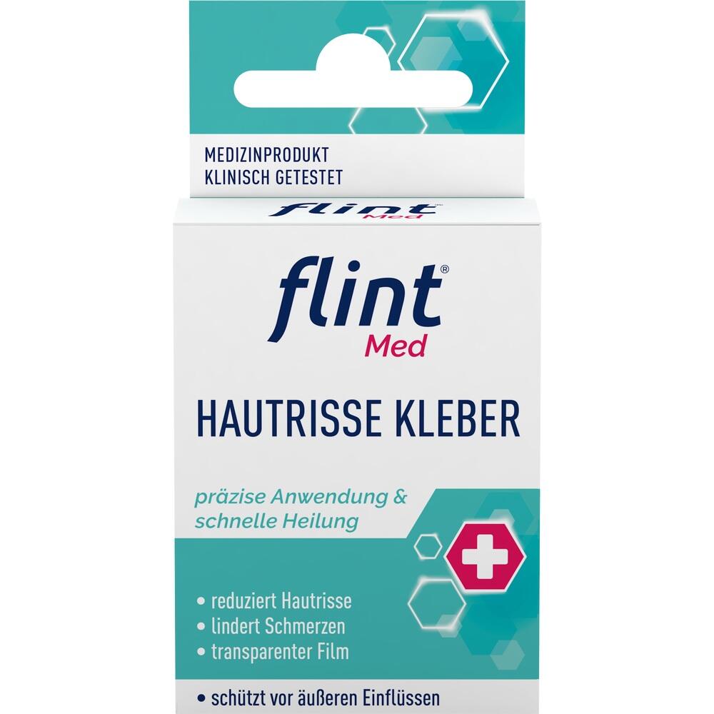 Verpackung eines medizinischen Hautrisse-Klebers mit Versprechen schneller Heilung.