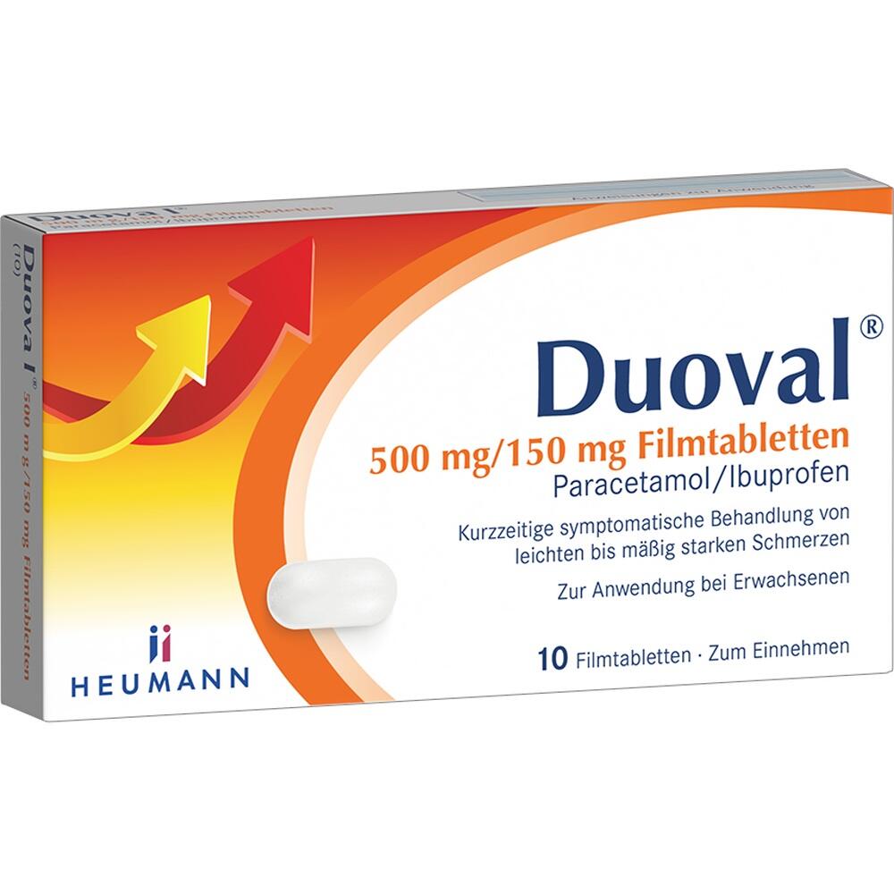 Verpackung von Duoval Schmerztabletten mit Paracetamol und Ibuprofen.