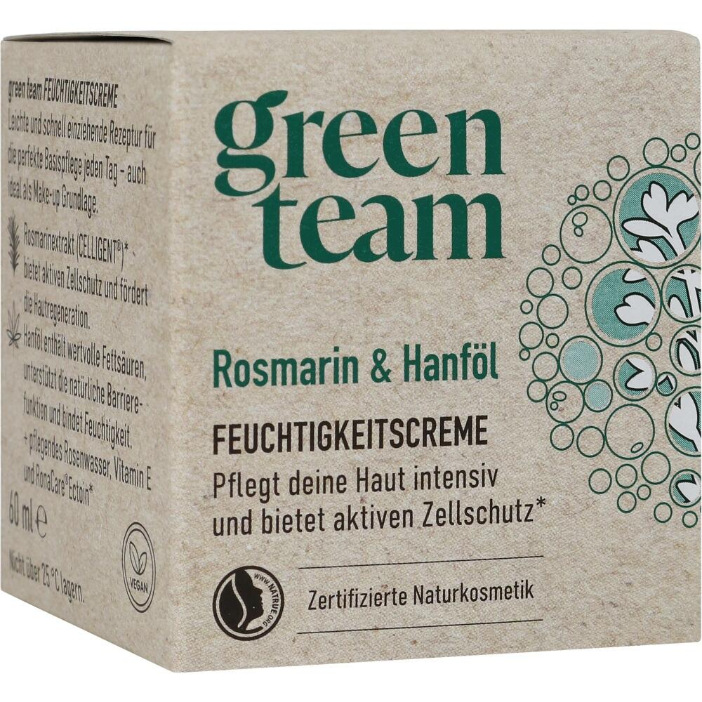 Verpackung einer Feuchtigkeitscreme mit Rosmarin und Hanföl.
