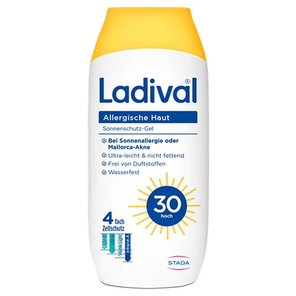 Gelbe Flasche Ladival Sonnenschutz-Gel für allergische Haut, LSF 30.