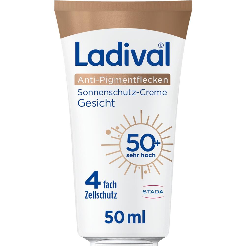 Weiße Tube Sonnencreme von Ladival mit Schutzfaktor 50+ für das Gesicht.
