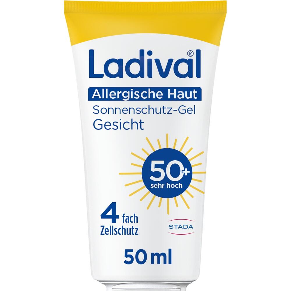 Tube mit Sonnencreme-Gel für allergische Haut, Lichtschutzfaktor 50+, 50 ml.