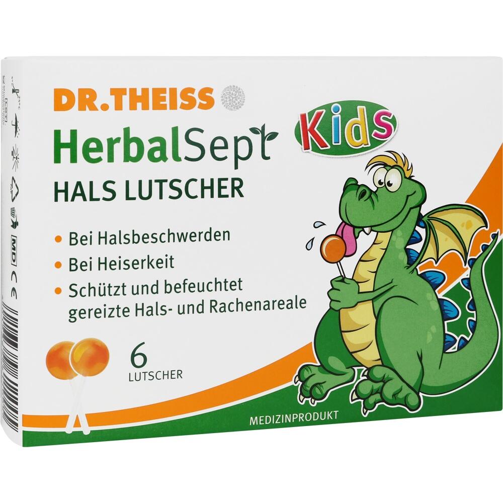 Grüne Drachenfigur mit Lutscher auf einer Verpackung für Kinderhalsbonbons.