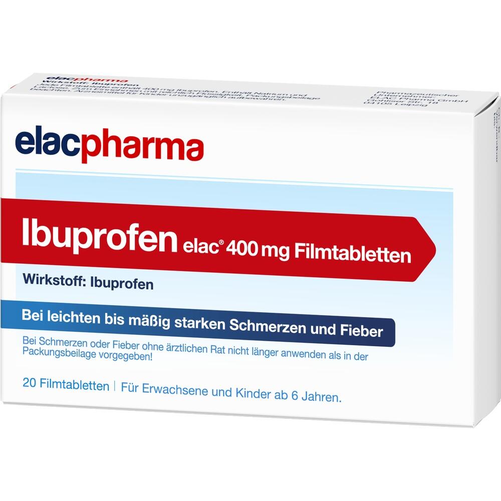 Packung mit 20 Ibuprofen-Tabletten zur Schmerzlinderung f&uuml;r Kinder ab 6 Jahren und Erwachsene.