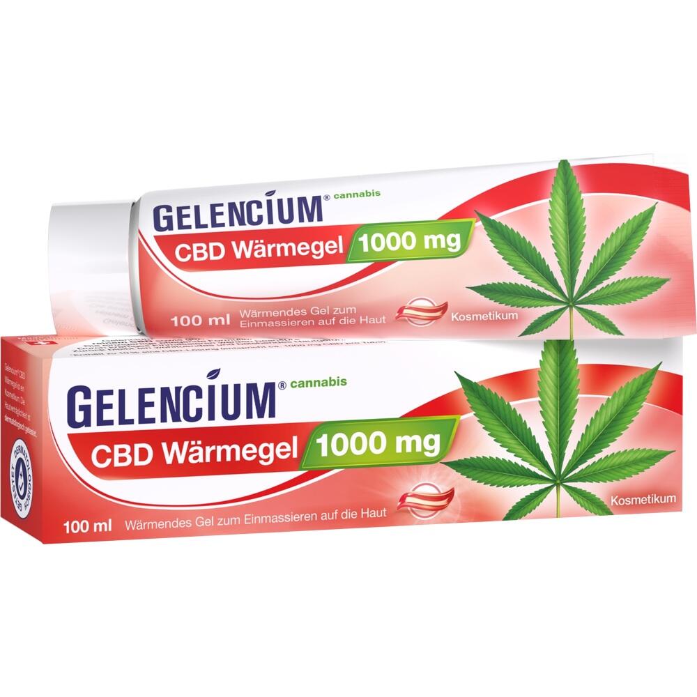 Rote Verpackung eines CBD-Wärmegel mit Cannabisblatt und 1000 mg Angabe.