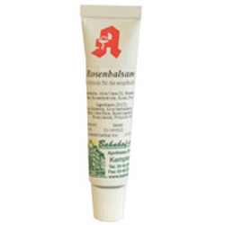 Eine weiße Tube mit der Aufschrift "Rosenbalsam".